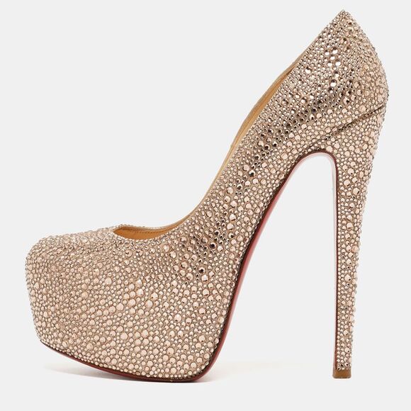 Christian Louboutin Metallic Pink Crystal Embellished Suede Daffodile Pumps - Picture 1 of 4
